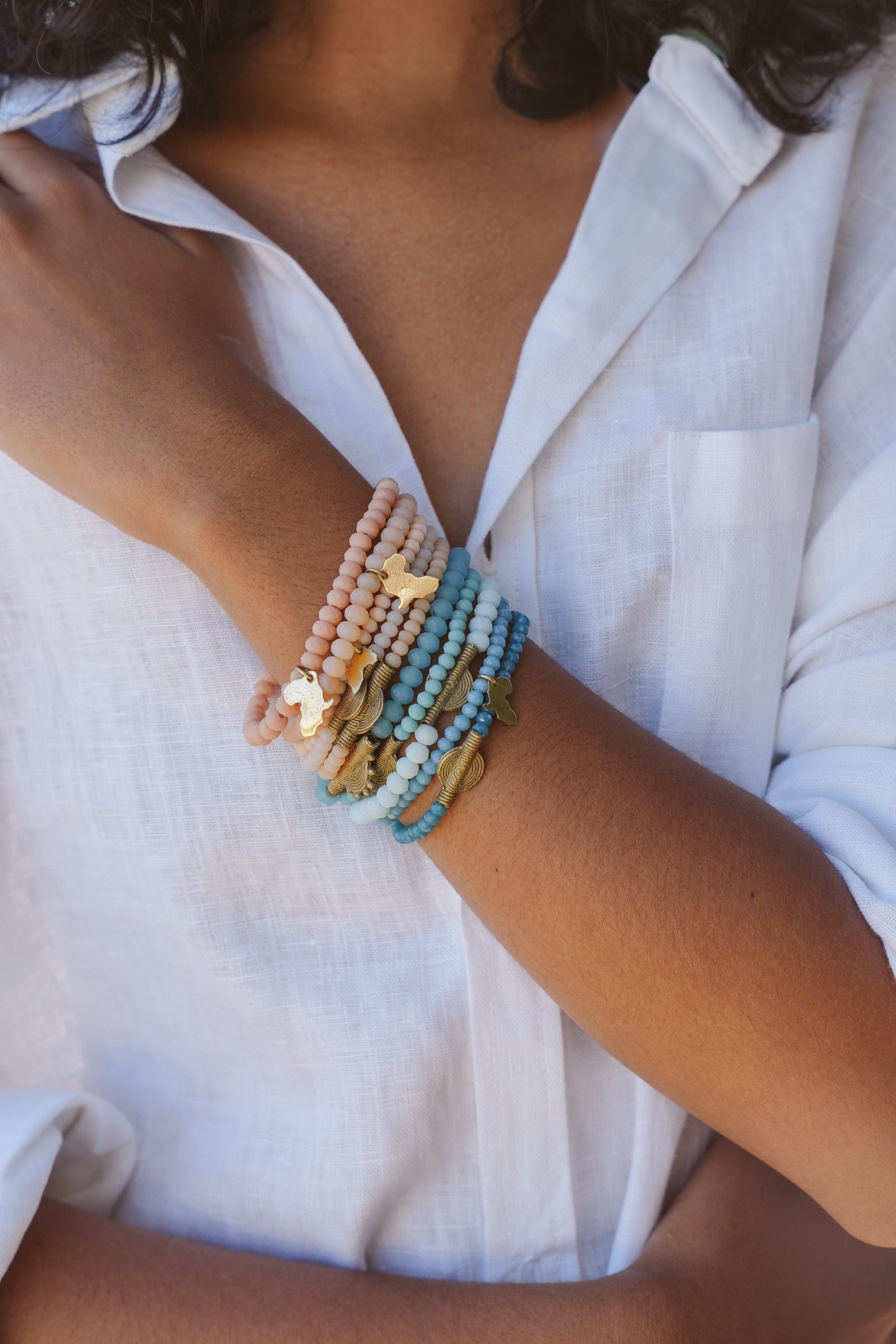 Juju Bracelets, Glass Beads, Nude