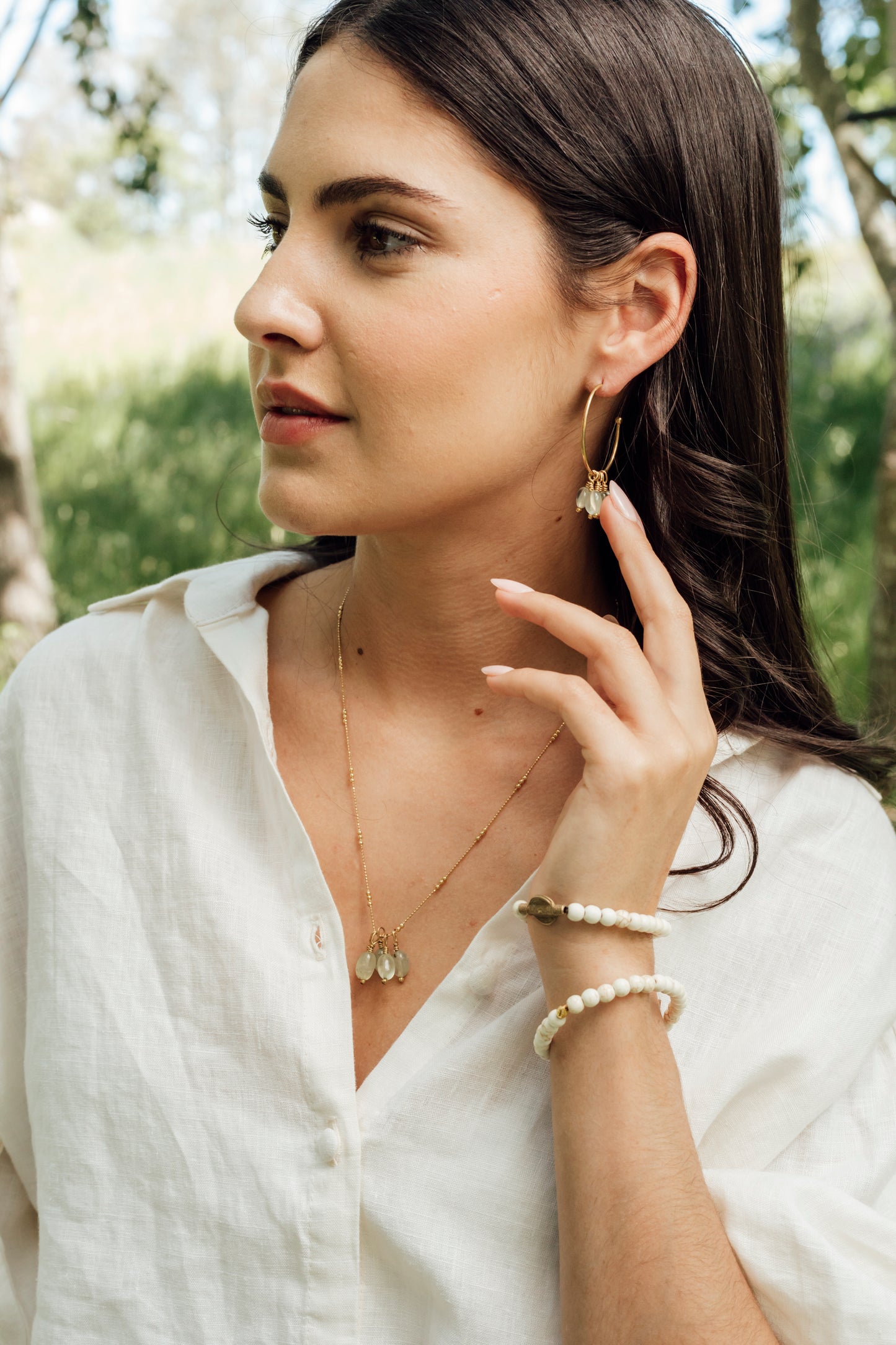 Beaded Island Hoops :: Prehnite Stones