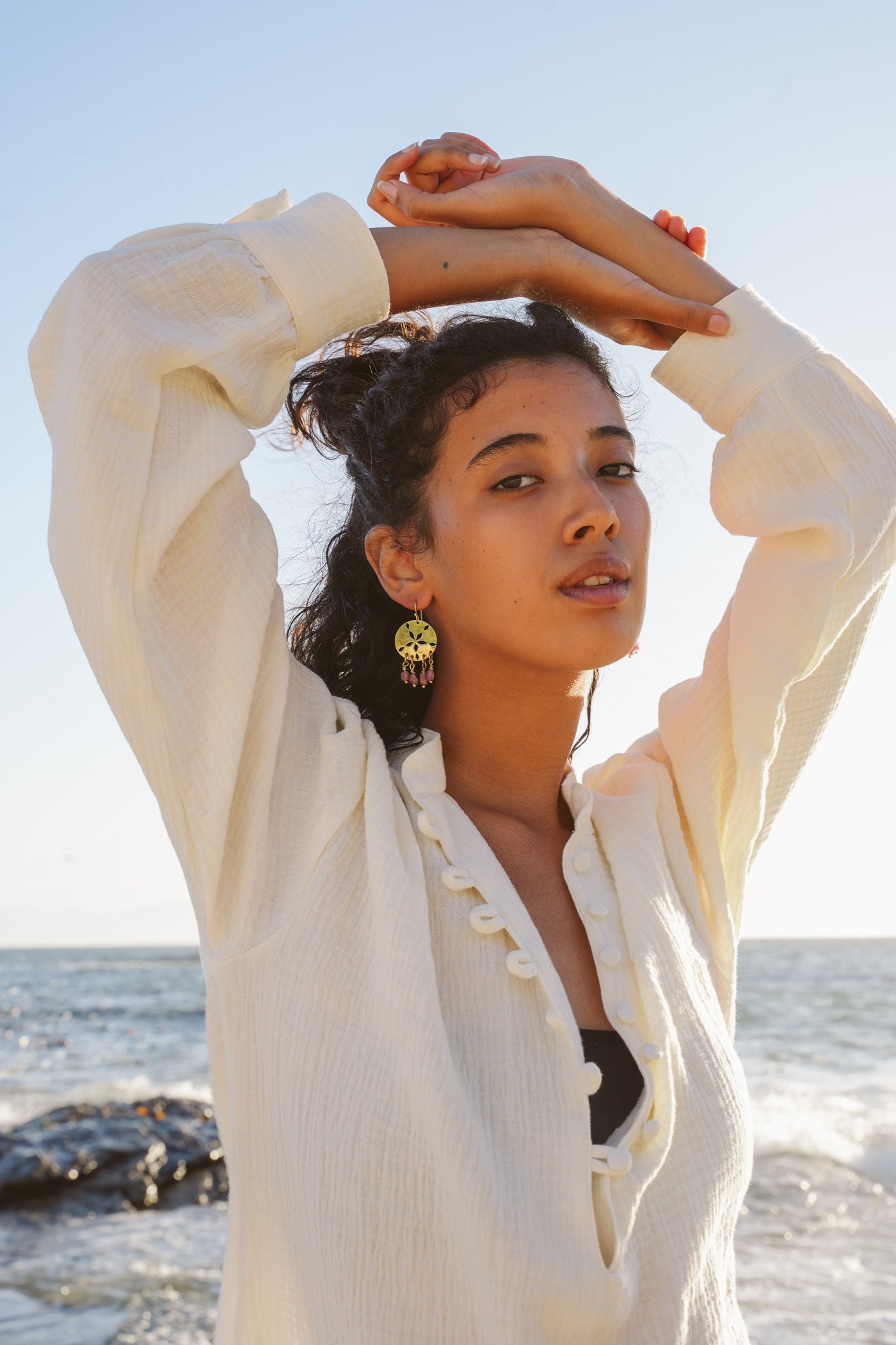 Sand Dollar Earrings:: Pink Tournaline Stones