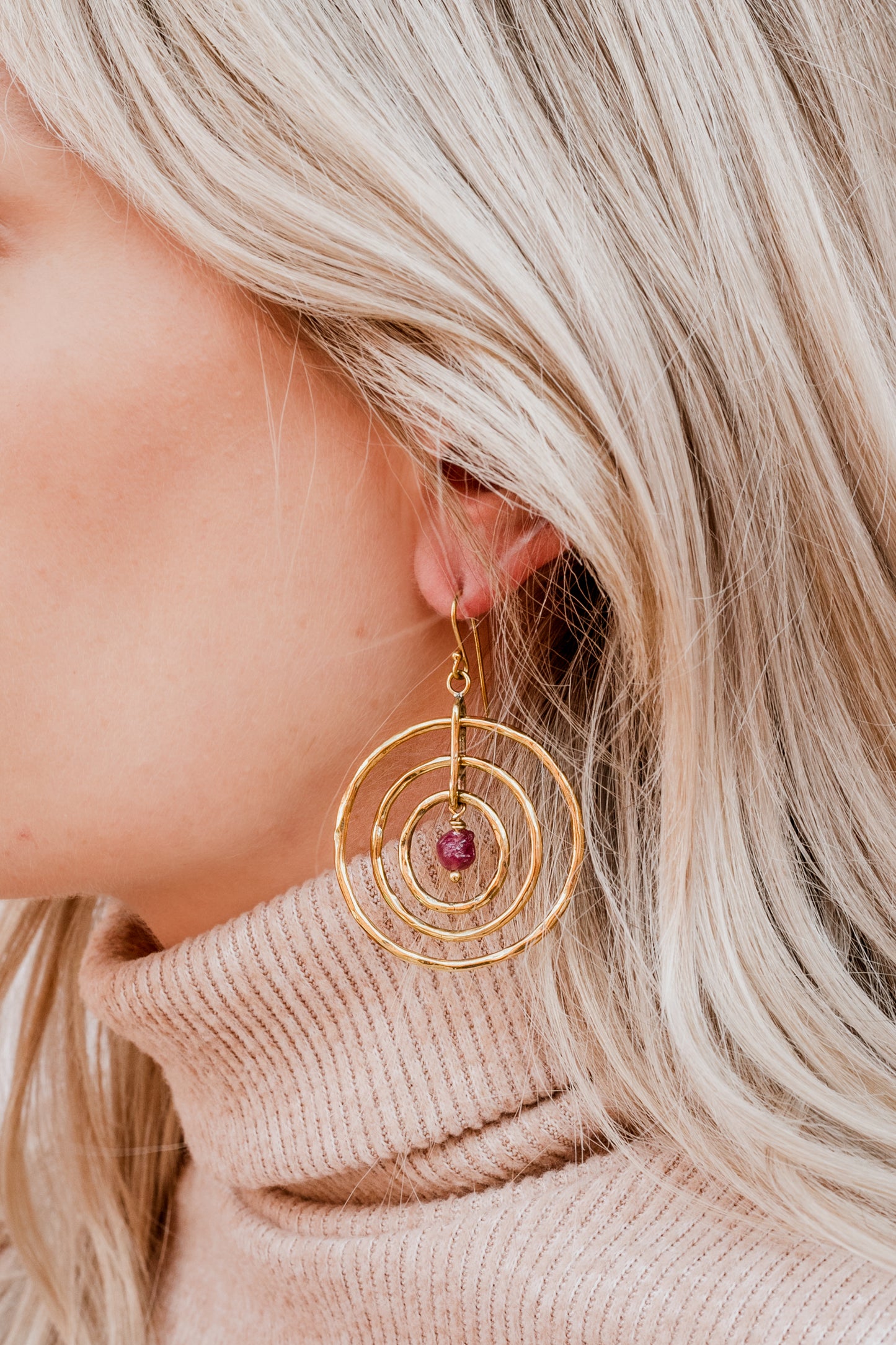 Che Shale Hoops :: Pink Tourmaline Stones