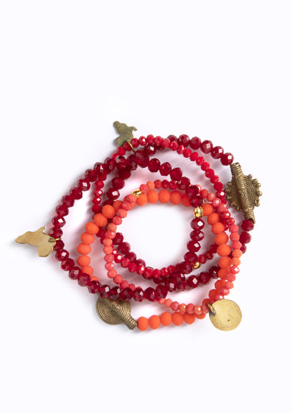 Juju Bracelets, Glass Beads, Fire Hues
