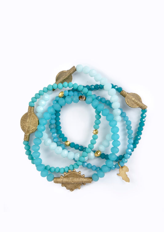 Juju Bracelets, Glass Beads, Sea Blues