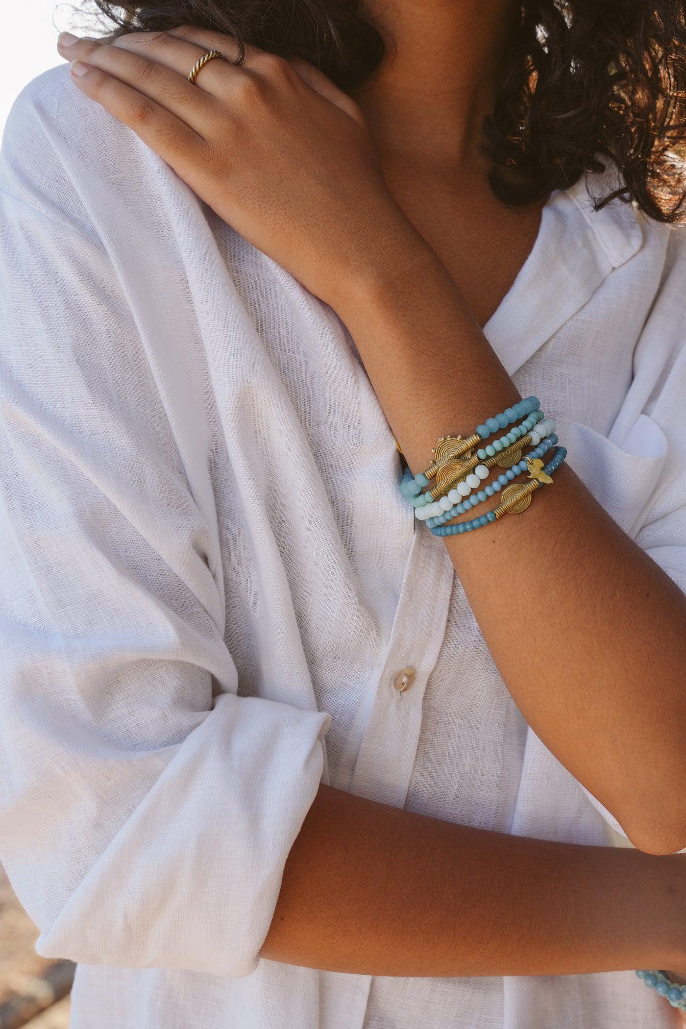 Juju Bracelets, Glass Beads, Sea Blues