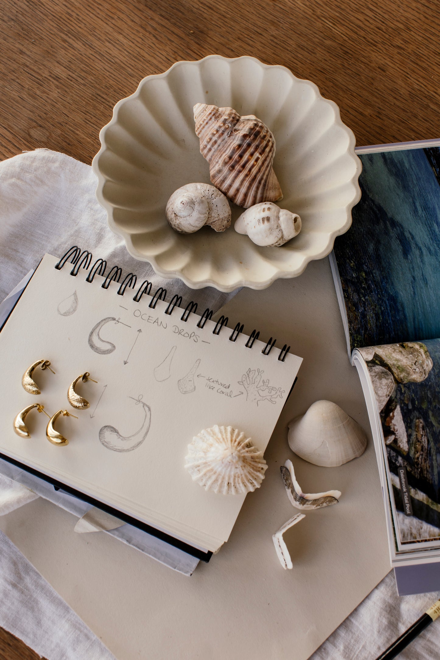 Ocean Drop Earrings- Smooth Brass