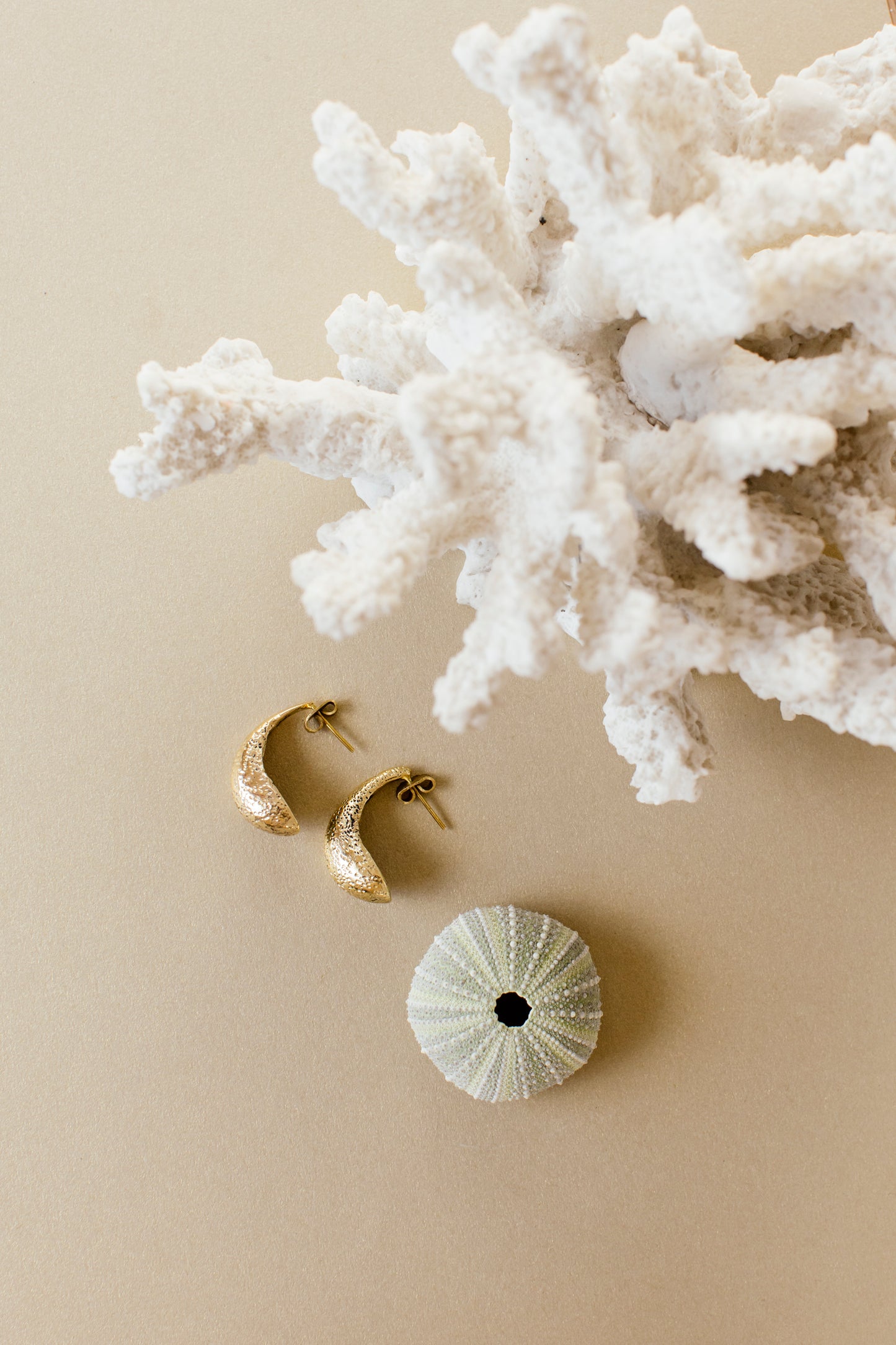 Ocean Drop Earrings- Coral Textured Brass