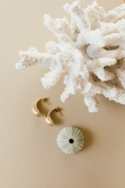 Ocean Drop Earrings- Coral Textured Brass