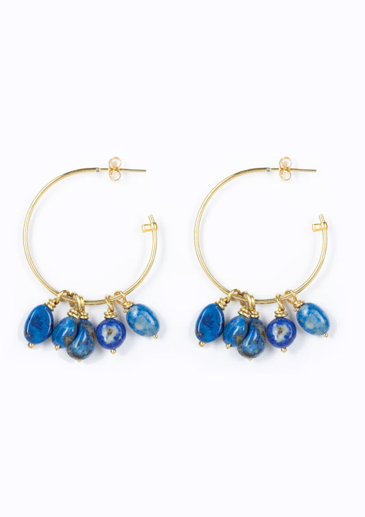 Beaded Island Hoops :: Lapis Lazuli Stones