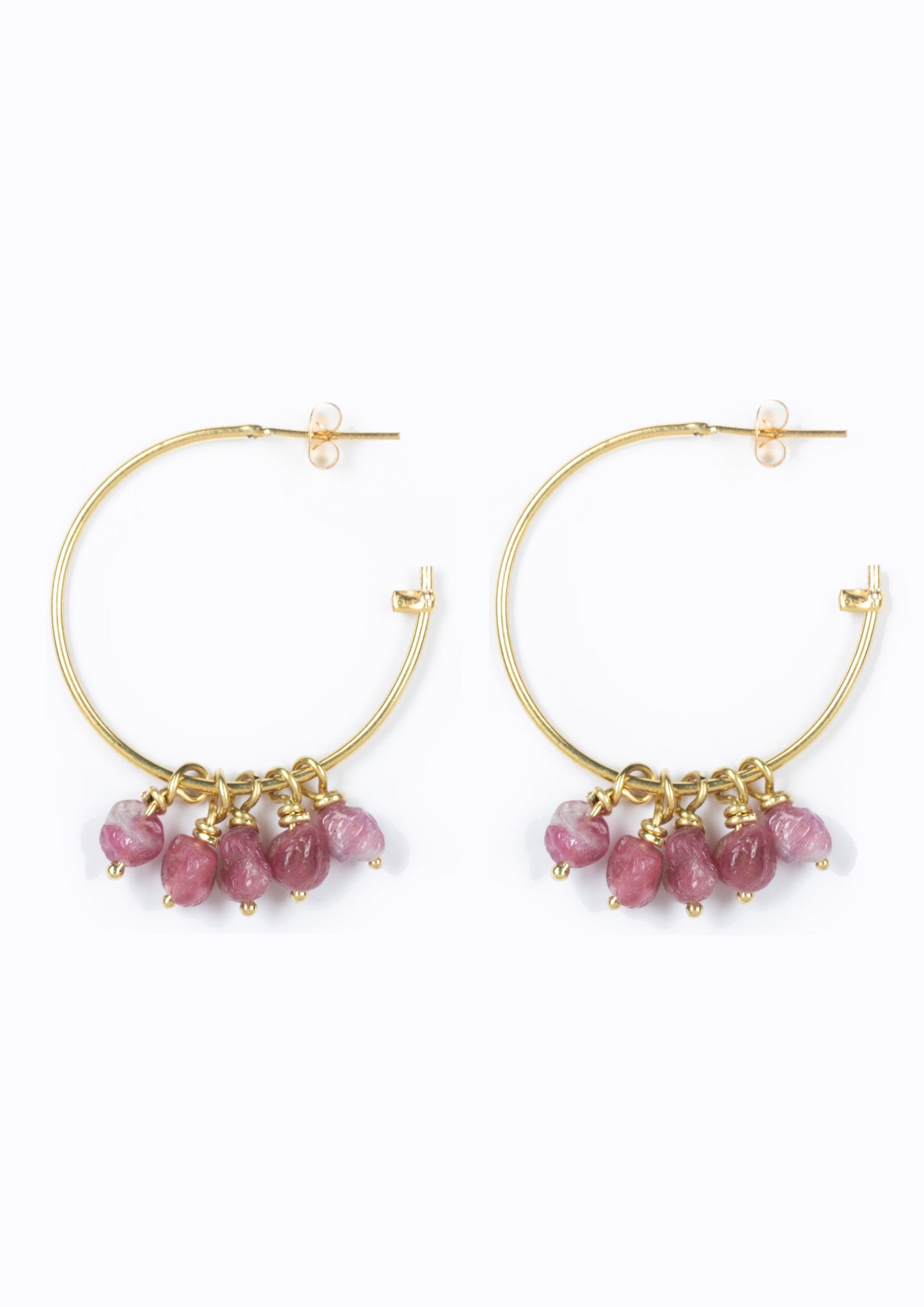 Beaded Island Hoops :: Pink Tourmaline Stones
