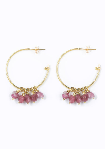 Beaded Island Hoops :: Pink Tourmaline Stones