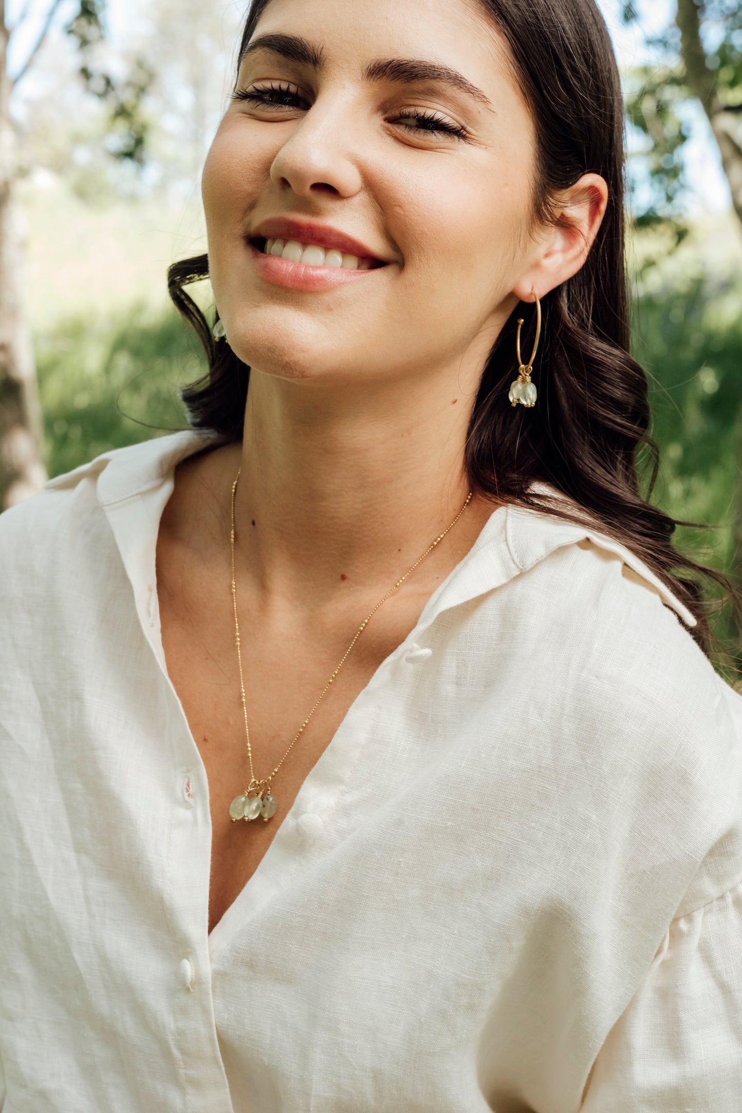 Beaded Island Hoops :: Prehnite Stones