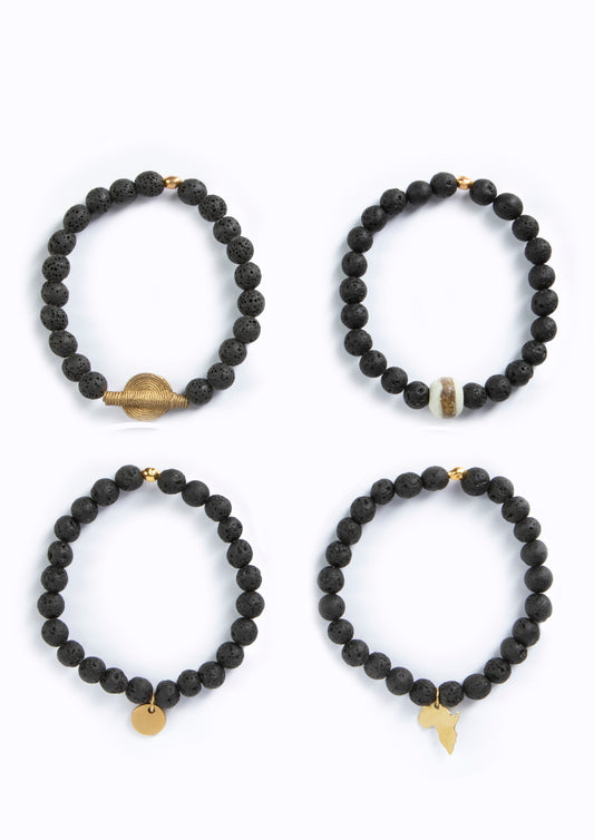 Unisex Lava Bead Bracelet :: with assorted charms