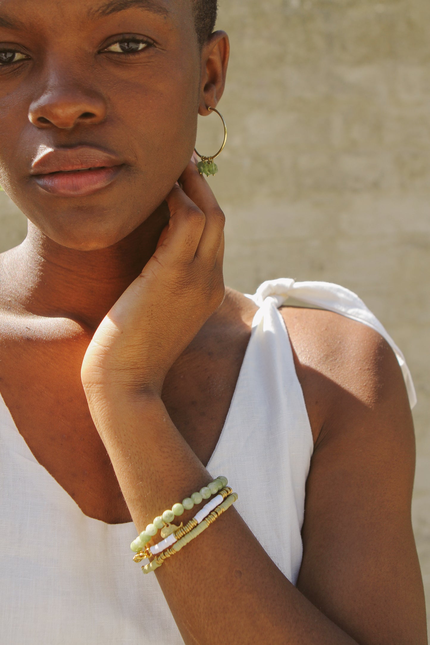 Beaded Island Hoops :: Peridot Stones