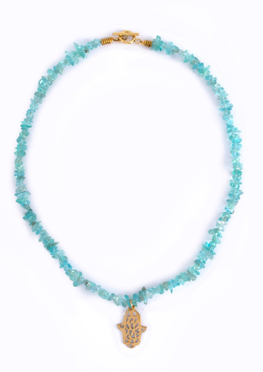 Pwani Necklace with Aqua stones:: Assorted Charms