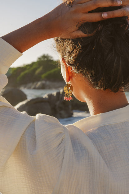 Sand Dollar Earrings:: Pink Tournaline Stones