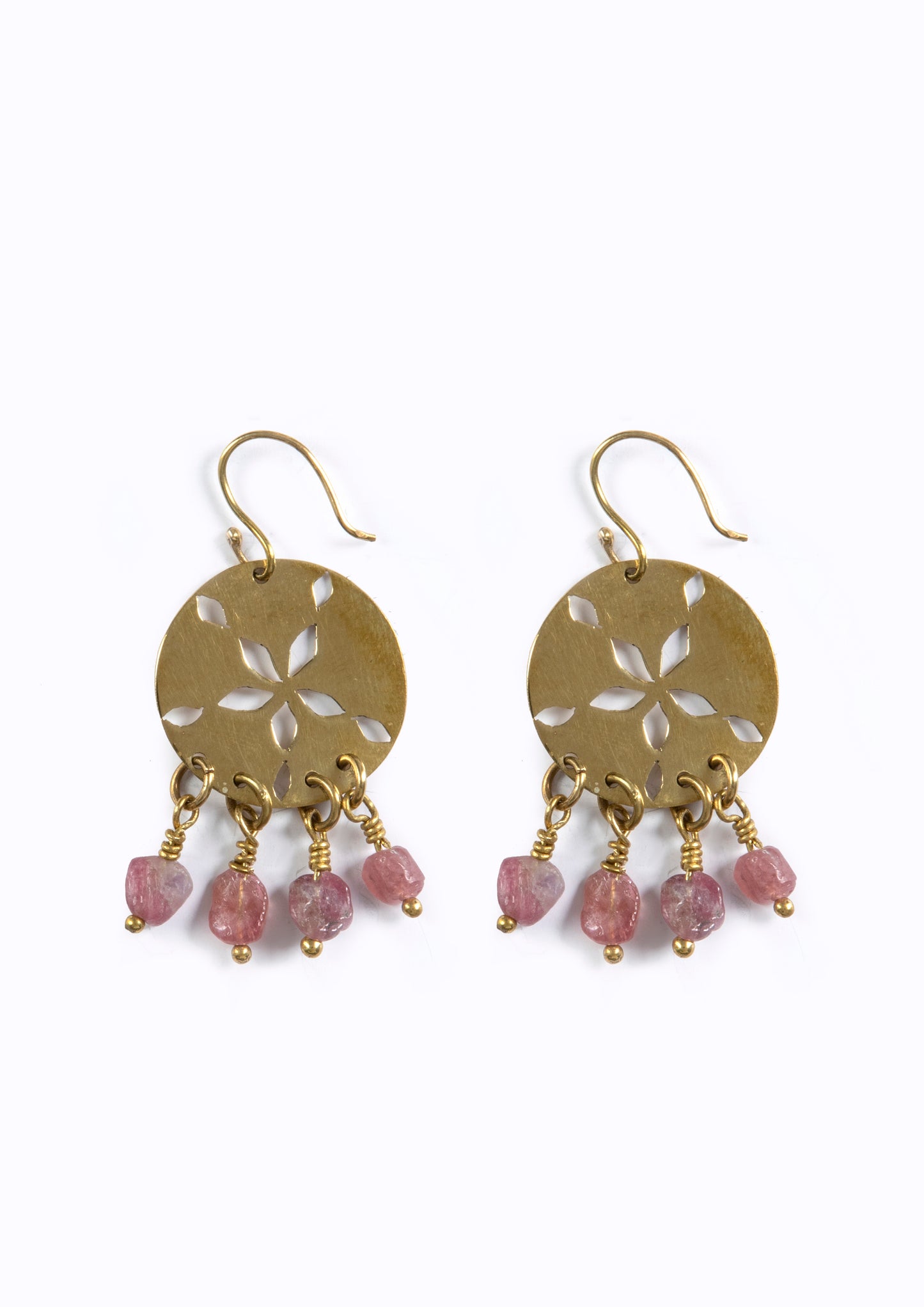 Sand Dollar Earrings:: Pink Tournaline Stones