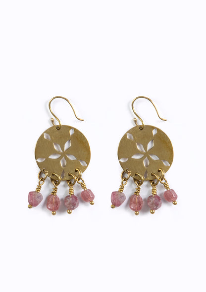 Sand Dollar Earrings:: Pink Tournaline Stones