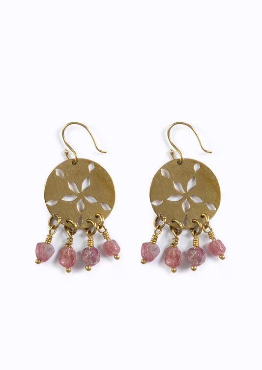 Sand Dollar Earrings:: Pink Tournaline Stones