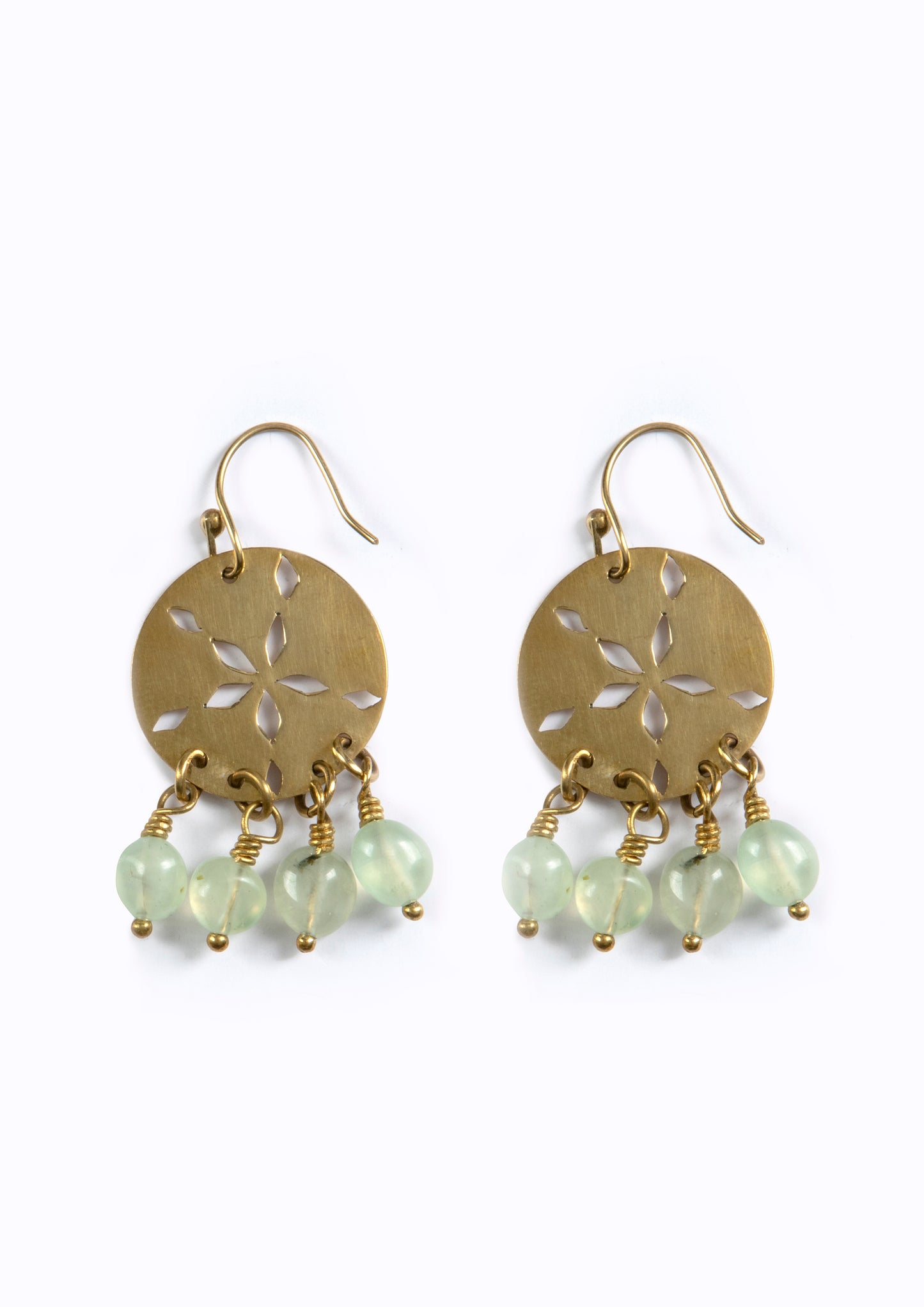 Sand Dollar Earrings:: Prehnite stones